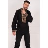 Ie barbateasca traditionala neagra din bumbac cu broderie din matase aurie