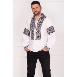 Ie barbateasca traditionala alba din bumbac brodata cu motivul rombului