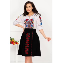 Ie alba traditionala Marta din bumbac cu flori brodate