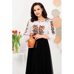 Ie alba traditionala brodata Marta din bumbac