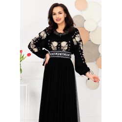 Ie traditionala din vascoza neagra cu broderie florala