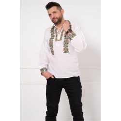 Ie barbateasca din bumbac alb cu bujori brodati