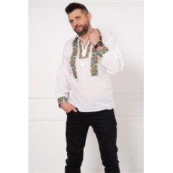 Ie barbateasca din bumbac alb cu bujori brodati