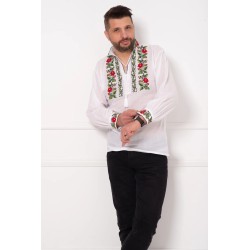 Ie barbateasca alba din bumbac brodata cu motivul trandafirului