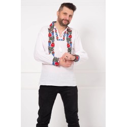 Ie barbateasca alba din bumbac cu broderie florala