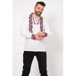 Ie barbateasca alba din bumbac cu broderie florala
