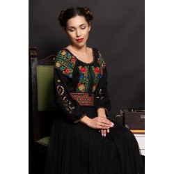 Ie dama neagra Stefania cu broderie florala traditionala
