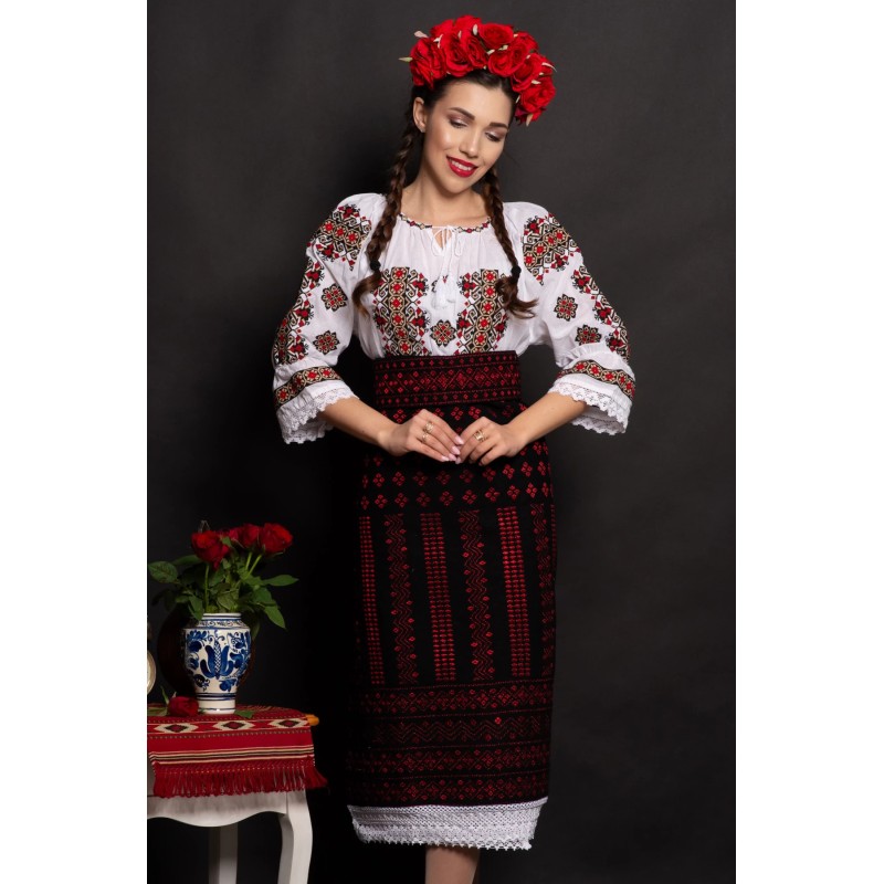 Ie dama din bumbac Niculina cu broderie traditionala