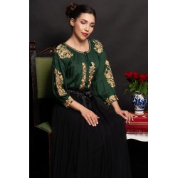 Ie dama traditionala verde Minodora cu broderie aurie
