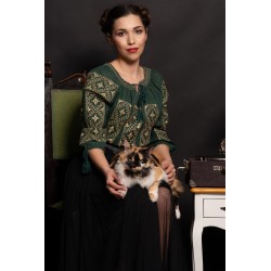 Ie traditionala verde Nadia cu simbolul crucii brodat