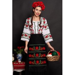 Ie traditionala Mioara alba cu maci brodati