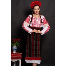 Ie traditionala alba Irina cu broderie rosie bogata