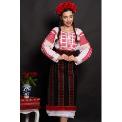 Ie traditionala alba Irina cu broderie rosie bogata