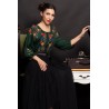 Ie traditionala verde Stefania cu maneci perforate si broderie florala