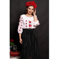Ie alba dama Oliviana cu broderie rosie