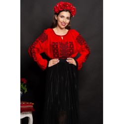 Ie dama traditionala Olimpia rosie cu broderie neagra populara