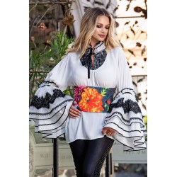 Bluza de contesa pretioasa alba cu volane din organza si dantela