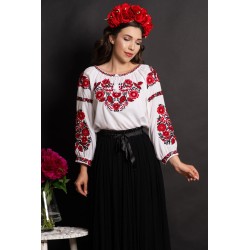 Ie dama alba din vascoza Maricela cu broderie rosie florala