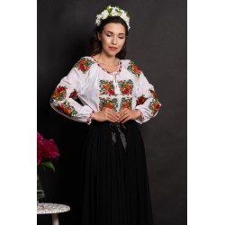 Ie dama alba din bumbac Luciana cu flori brodate