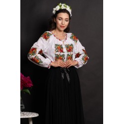 Ie dama alba din bumbac Luciana cu flori brodate