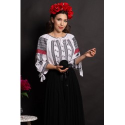 Ie traditionala alba din bumbac Estela cu motivul rombului