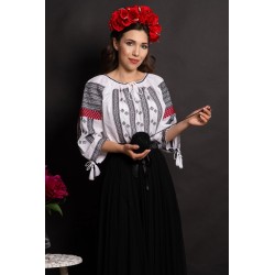 Ie traditionala alba din bumbac Estela cu motivul rombului