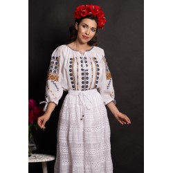 Ie traditionala alba Elvira din bumbac cu simbolul stelei
