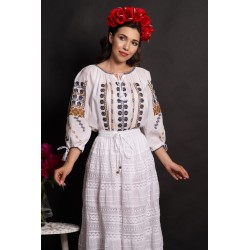 Ie traditionala alba Elvira din bumbac cu simbolul stelei