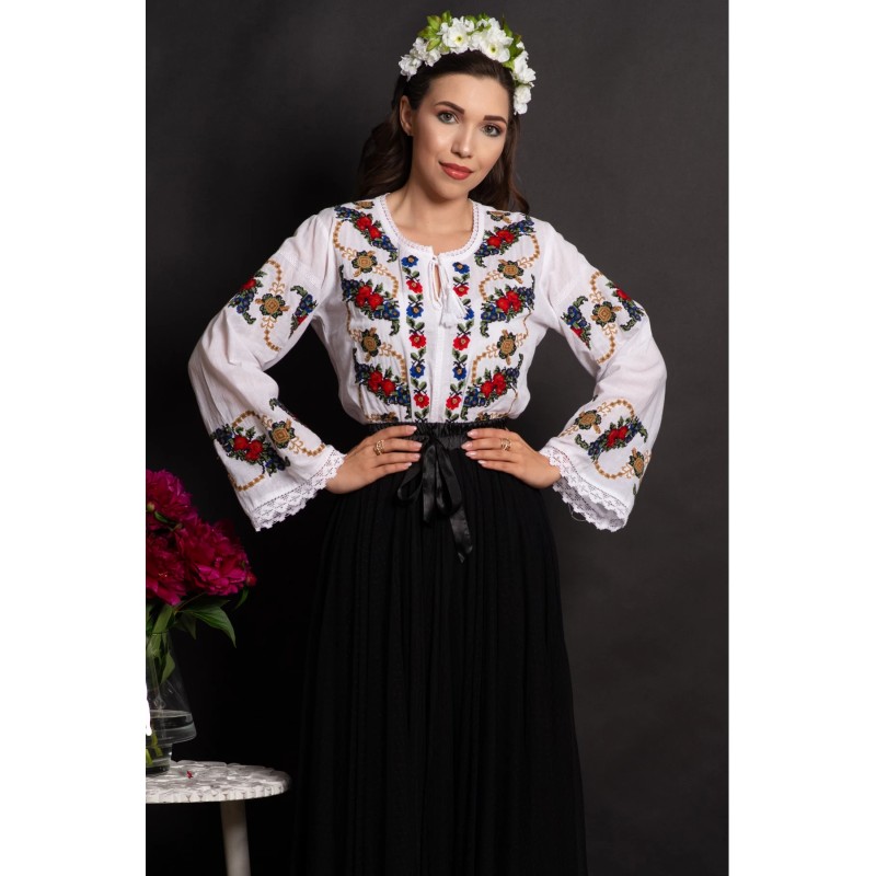 Ie dama alba din bumbac Raquel cu broderie florala