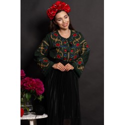 Ie dama verde din bumbac Raquel cu broderie florala