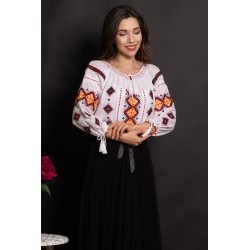 Ie dama din bumbac Dulcinea cu romburi portocalii brodate