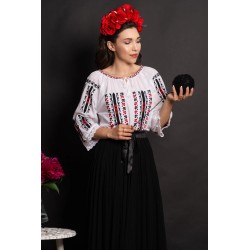 Ie traditionala din bumbac Delfina cu motive populare brodate