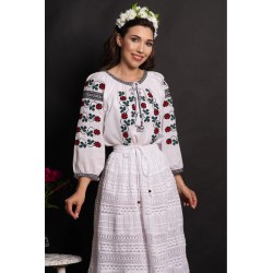 Ie dama traditionala din bumbac Clemente cu flori brodate