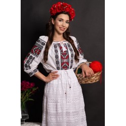Ie dama alba din bumbac Angelita cu broderie traditionala