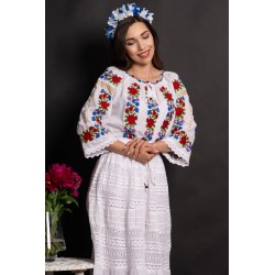 Ie dama alba din bumbac Anabela cu broderie florala