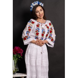 Ie dama alba din bumbac Anabela cu broderie florala