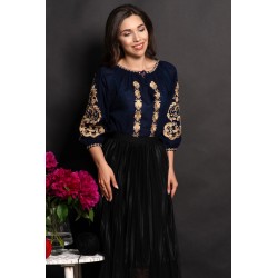 Ie bleumarin traditionala Savanna cu gladiole brodate