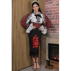 Ie dama Dor Cules din Zori cu dantela chantilly si imprimeu digital traditional