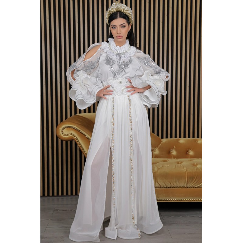 Bluza eleganta Seara de Argint cu maneci din borangic si perle aplicate manual