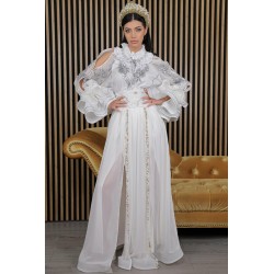 Bluza eleganta Seara de Argint cu maneci din borangic si perle aplicate manual