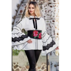 Bluza tip ie alba traditionala cu insertii din dantela