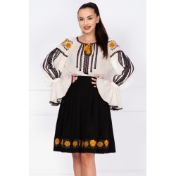 Bluza tip ie alba cu motive traditionale florale galbene