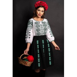 Ie dama alba Corina din bumbac cu broderie verde