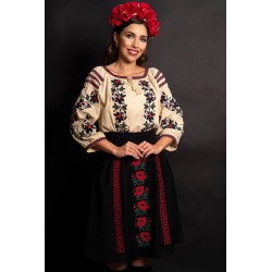 Ie dama crem Aurora cu narcise brodate