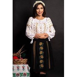 Ie dama alba din bumbac Maricica cu broderie aurie si simbolul stelei