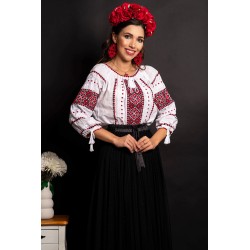 Ie traditionala alba din bumbac Gentiana cu broderie inpirata din folclor