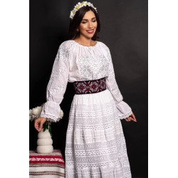 Ie traditionala din bumbac Steluța cu simbolul fulgului de nea cusut cu fir argintiu