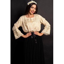 Ie bej Bucovineana din bumbac Ana-Maria brodata cu simbolul ancestral al stelei