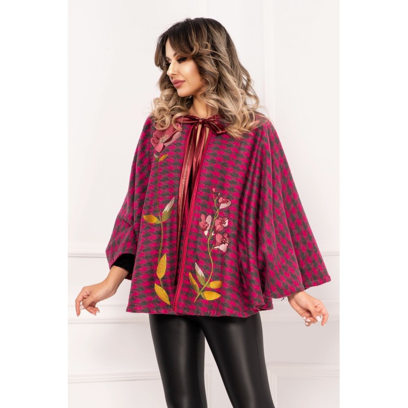 Capa eleganta ciclame din lana cu model pied cu coq