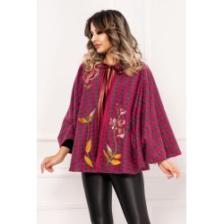 Capa eleganta ciclame din lana cu model pied cu coq